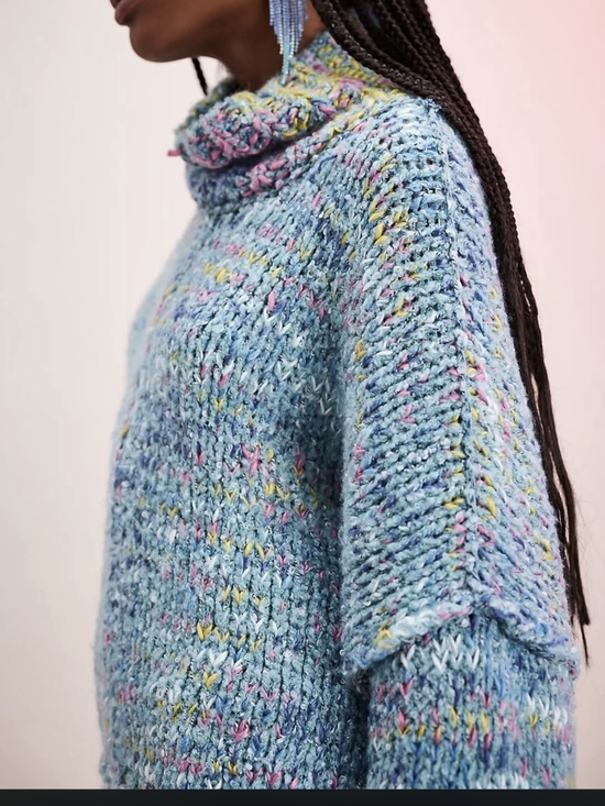 Free People Sweaters - Free People Supernatural Sweater Blue & Multicolor Chunky Knit Turtle Neck Med